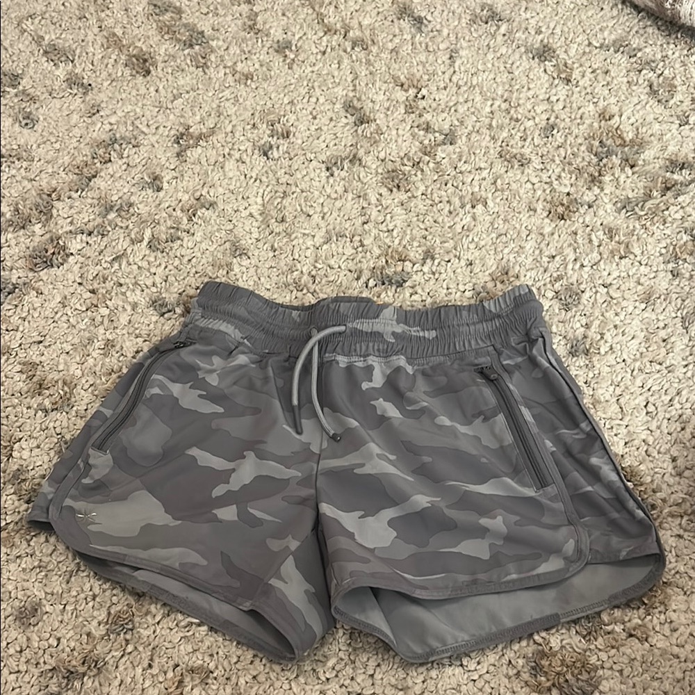 Athleta Gray Athletic Shorts with Urban Camo Design